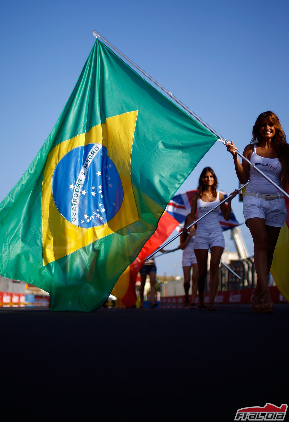 'Pit babe' con la bandera de Brasil en Valencia