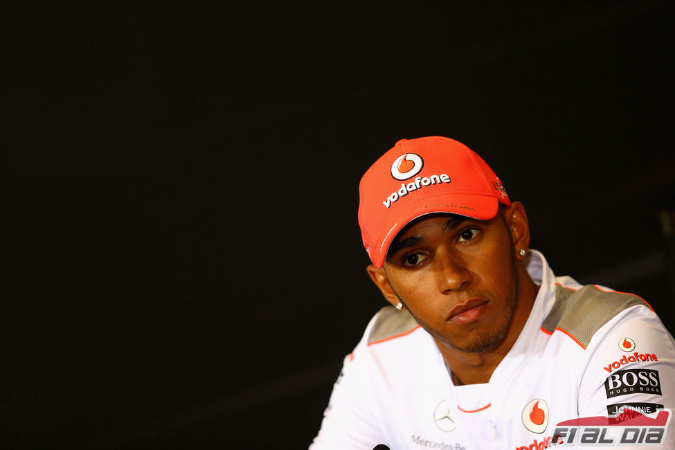 Lewis Hamilton en la rueda de prensa de la FIA del jueves en Silverstone