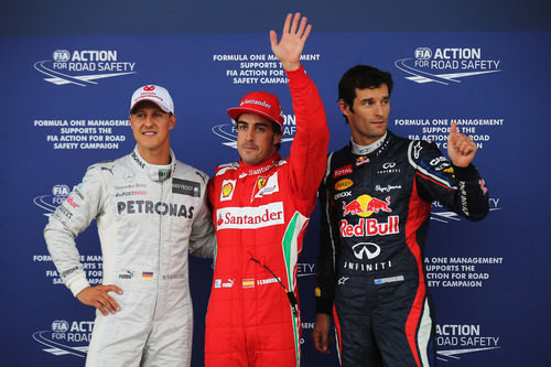 Alonso, Schumacher y Webber saldrán desde lo más alto de la parrilla
