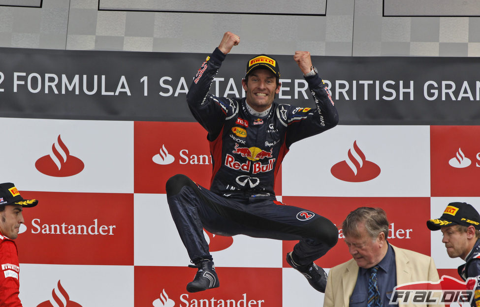 Mark Webber hizo el salto del canguro en el podio de Silverstone