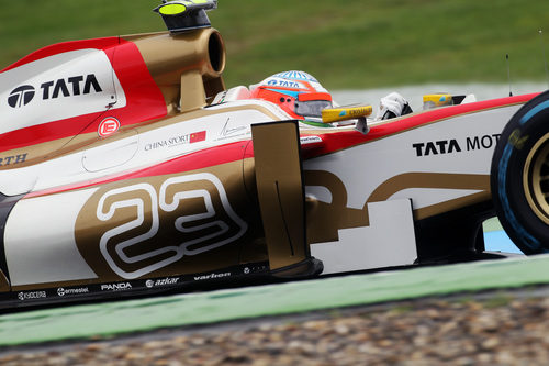 Narain Karthikeyan rueda en el Gran Premio de Alemania