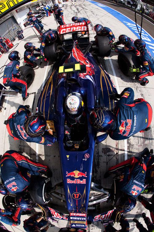 Plano cenital de un pitstop de Toro Rosso