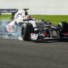 Sergio Pérez bloquea neumáticos en el GP de Bélgica