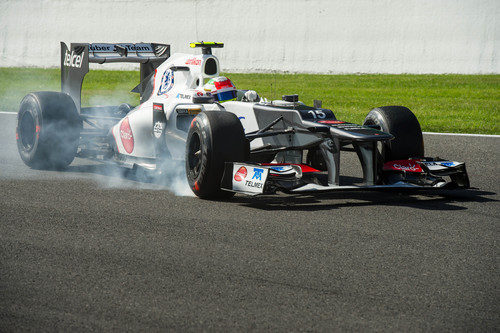Sergio Pérez bloquea neumáticos en el GP de Bélgica