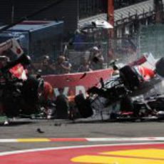Alonso y Hamilton "vuelan" en la salida del GP de Bélgica 2012