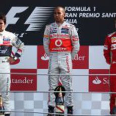 Hamilton, Pérez y Alonso en el podio del GP de Italia 2012