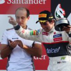 Sergio Pérez en el podio del GP de Italia 2012