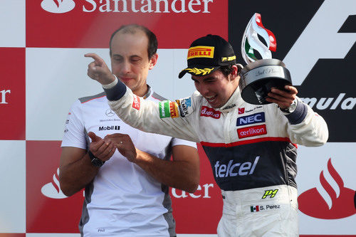 Sergio Pérez en el podio del GP de Italia 2012