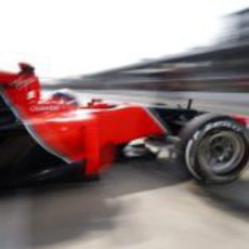 Timo Glock abandona el garaje para rodar sobre Monza