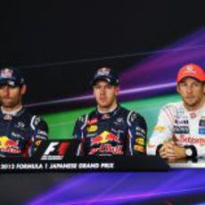 Vettel, Webber y Button en la rueda de prensa de la FIA