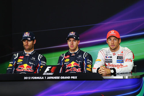 Vettel, Webber y Button en la rueda de prensa de la FIA