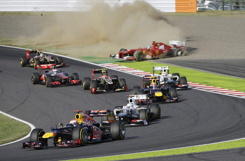 Fernando Alonso fuera de carrera tras la salida del GP de Japón 2012