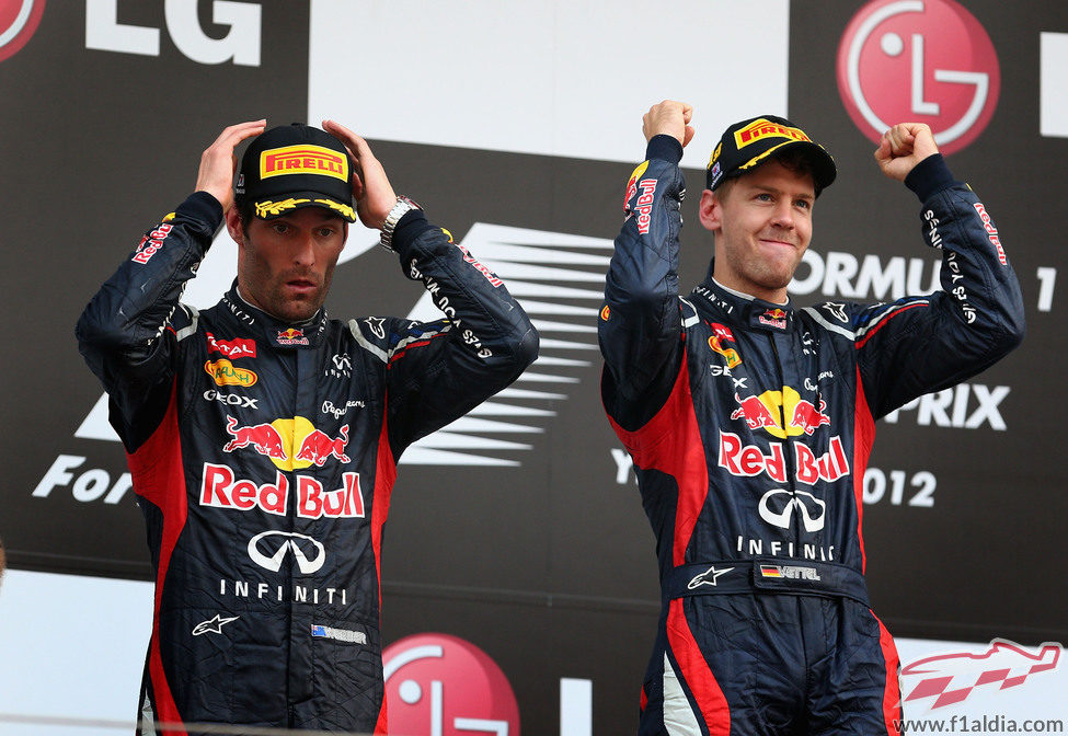 Vettel y Webber en el podio del GP de Corea 2012