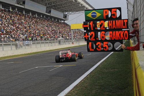 Pizarra para Felipe Massa en el muro de Ferrari