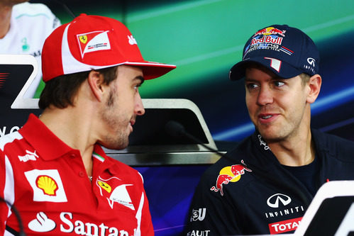 Fernando Alonso y Sebastian Vettel en la rueda de prensa de la FIA en Corea