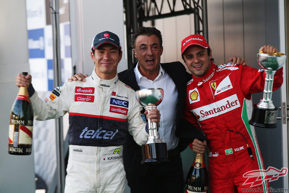 Kobayashi y Massa junto a Jean Alesi en Japón