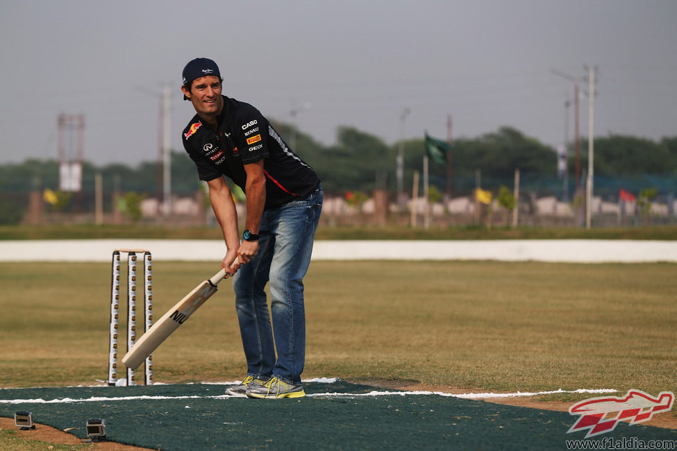 Mark Webber con mucho estilo jugando cricket en India