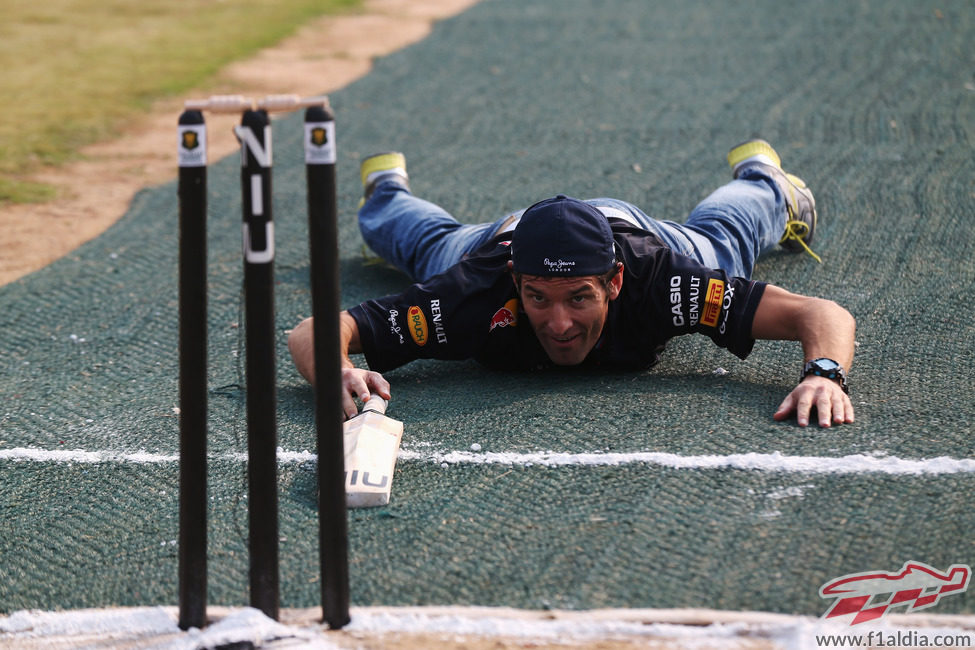 Webber acabó por los suelos jugando al cricket