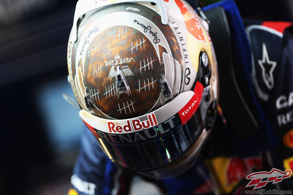El casco de Sebastian Vettel en el GP de India 2012