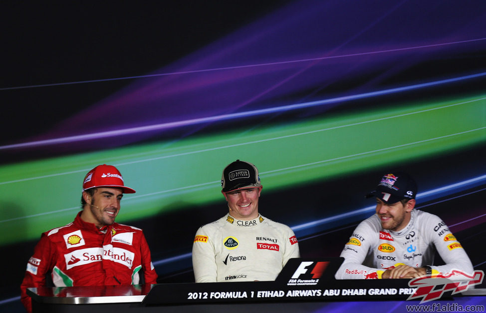 Räikkönen, Alonso y Vettel en la rueda de prensa tras carrera
