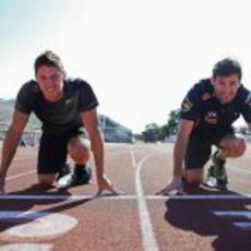 Trey Hardee y Mark Webber en sus puestos