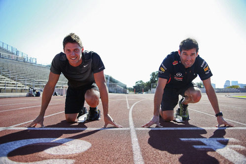 Trey Hardee y Mark Webber en sus puestos