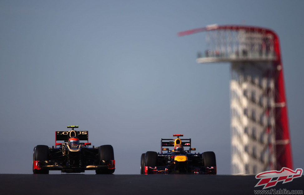 Grosjean y Vettel en los libres del GP de Estados Unidos 2012