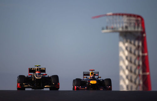 Grosjean y Vettel en los libres del GP de Estados Unidos 2012