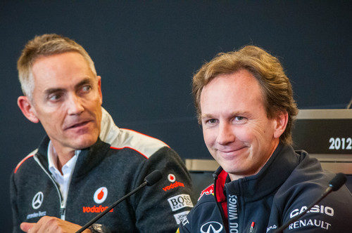 Martin Whitmarsh y Christian Horner en rueda de prensa