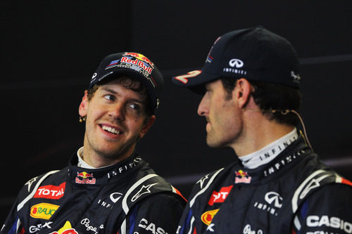 Sebastian Vettel y Mark Webber en la rueda de prensa