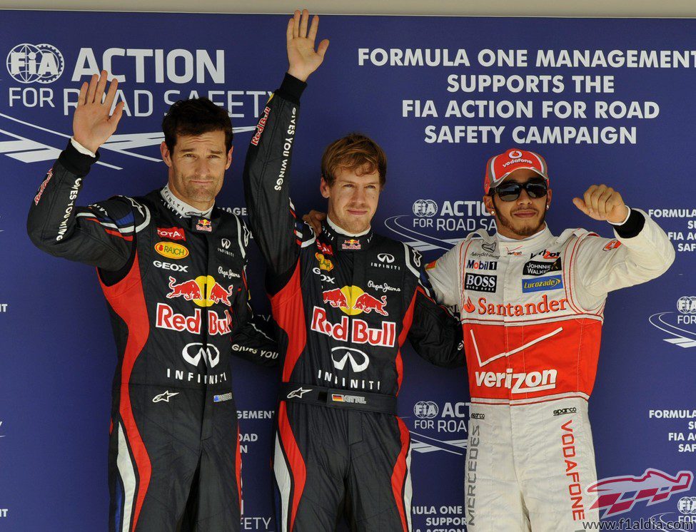 Vettel, Hamilton y Webber tras la clasificación de EE.UU.