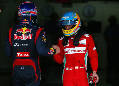 Webber y Alonso se saludan tras la clasificación de Interlagos