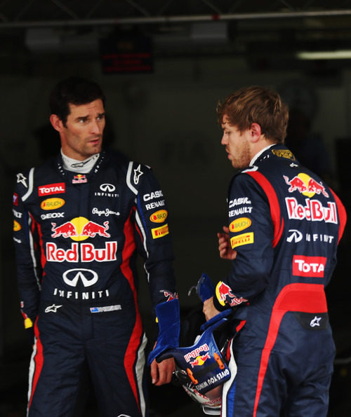 Sebastian Vettel y Mark Webber juntos tras la clasificación del GP de Brasil 2012