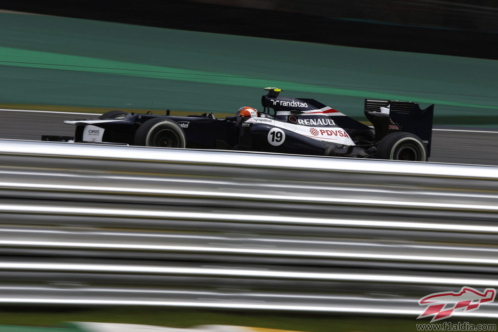 Bruno Senna junto a las protecciones del circuito de Interlagos