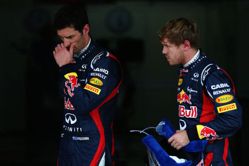 Mark Webber y Sebastian Vettel tras la sesión de clasificación