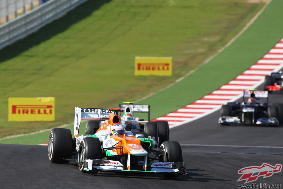 Paul di Resta rueda con el compuesto medio en el GP de Estados Unidos 2012