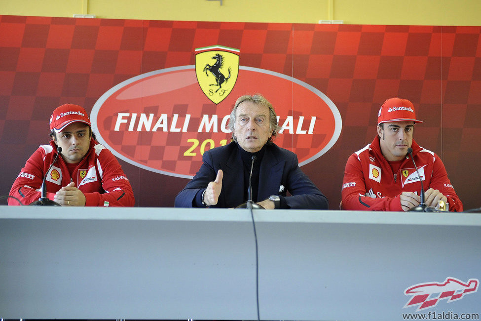 Felipe Massa, Luca di Montezemolo y Fernando Alonso en las Finales Mundiales de Ferrari 2012