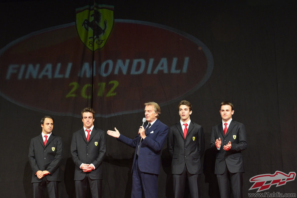Massa, Alonso, Montezemolo, Bianchi y Rigon en la cena de gala de Ferrari
