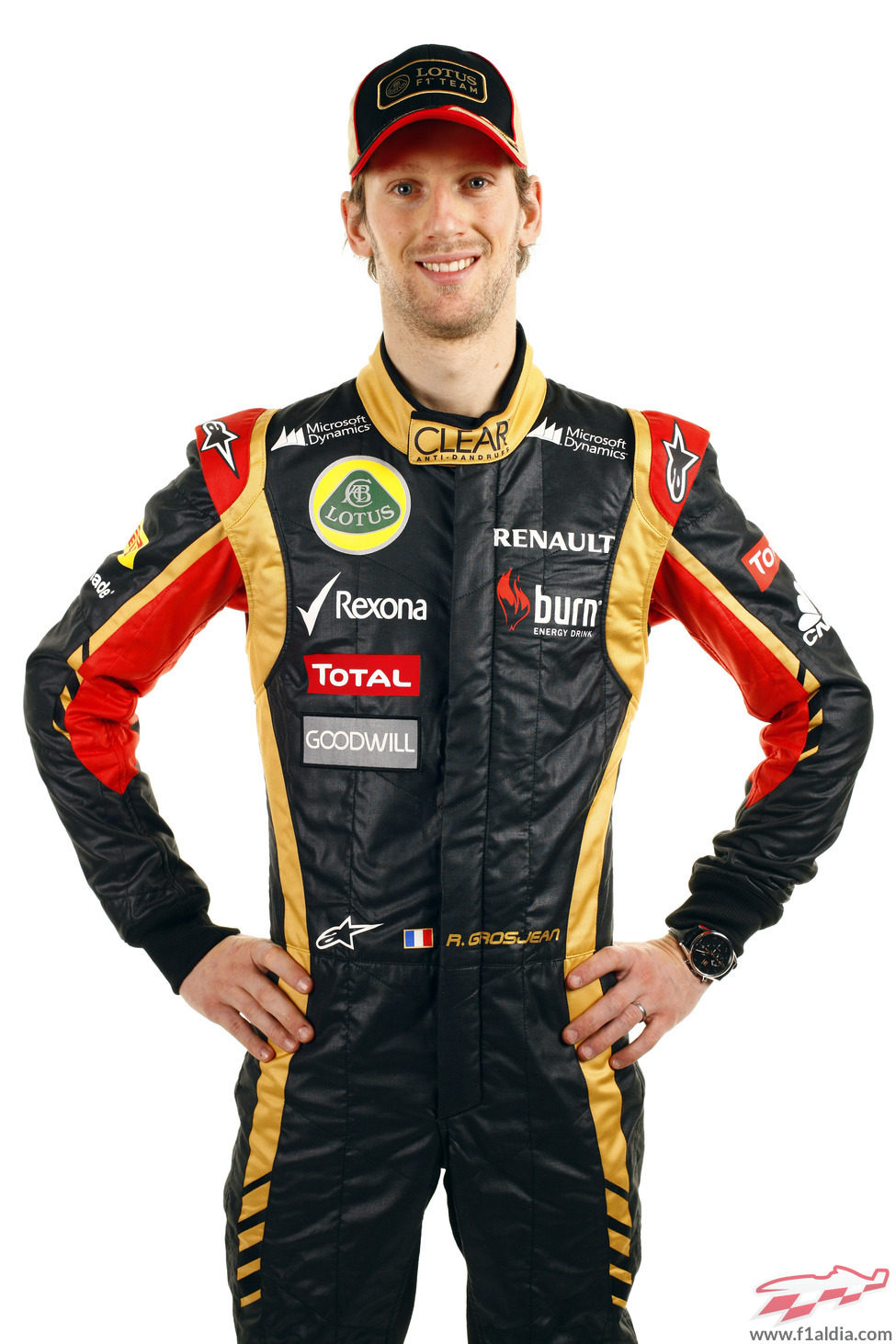 Romain Grosjean con la equipación de Lotus para 2013