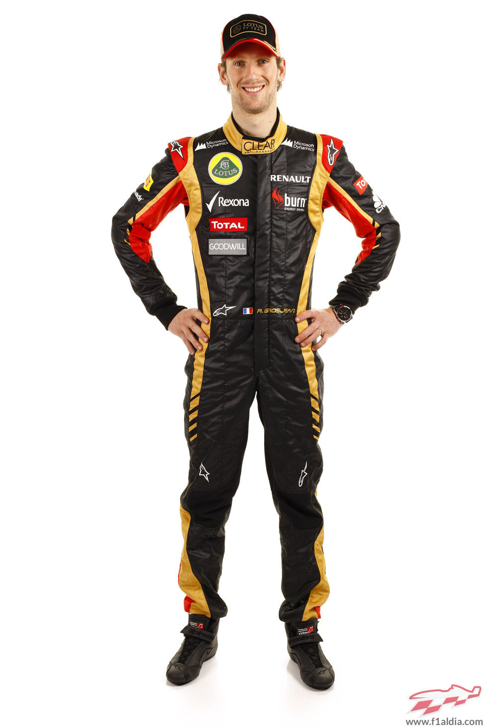 Romain Grosjean con el mono de Lotus para 2013