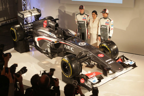 Monisha Kaltenborn, Nico Hülkenberg, Esteban Gutiérrez y el Sauber C32