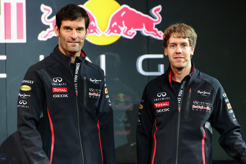 Mark Webber y Sebastian Vettel en la presentación del Red Bull RB9