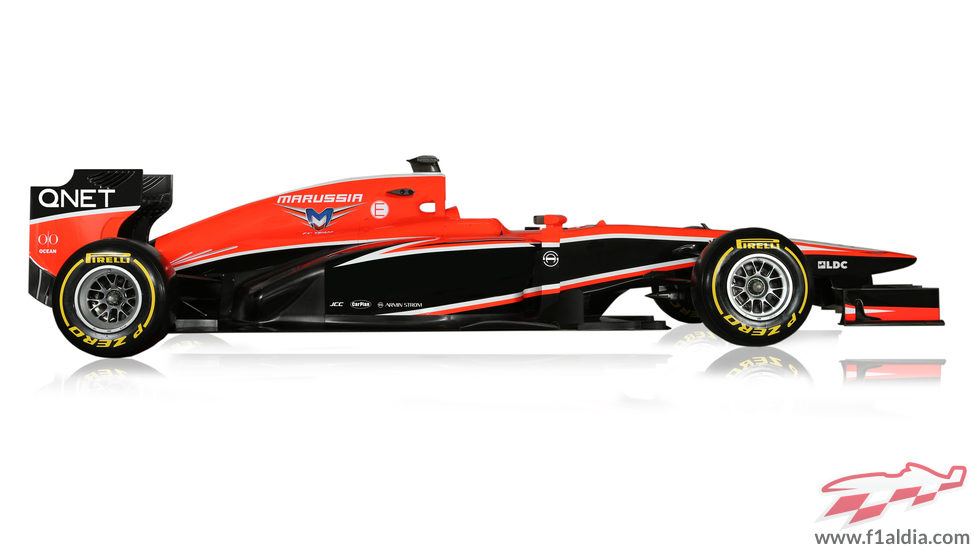 MR02, el nuevo Marussia de 2013 en vista lateral