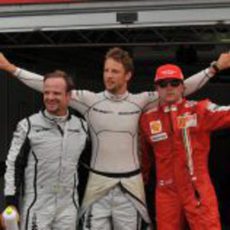 Button, Raikkonen y Barrichello