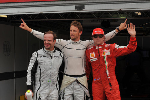 Button, Raikkonen y Barrichello