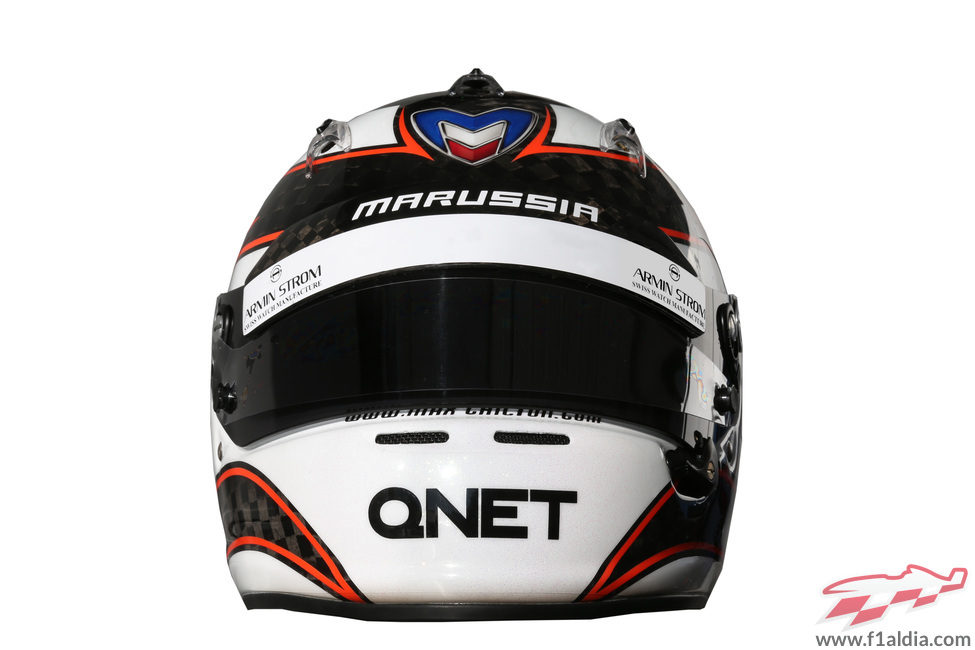 Vista frontal del casco de Max Chilton