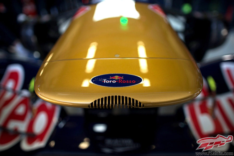 El logo de Toro Rosso, al frente del STR8