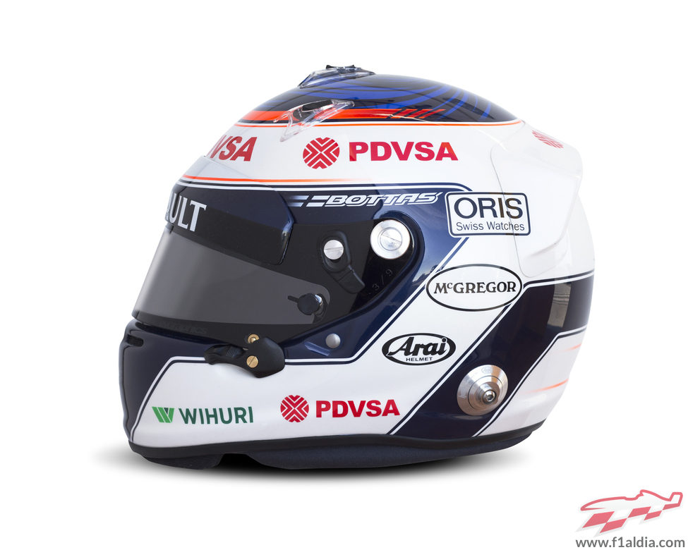 Vista lateral del casco de Valtteri Bottas