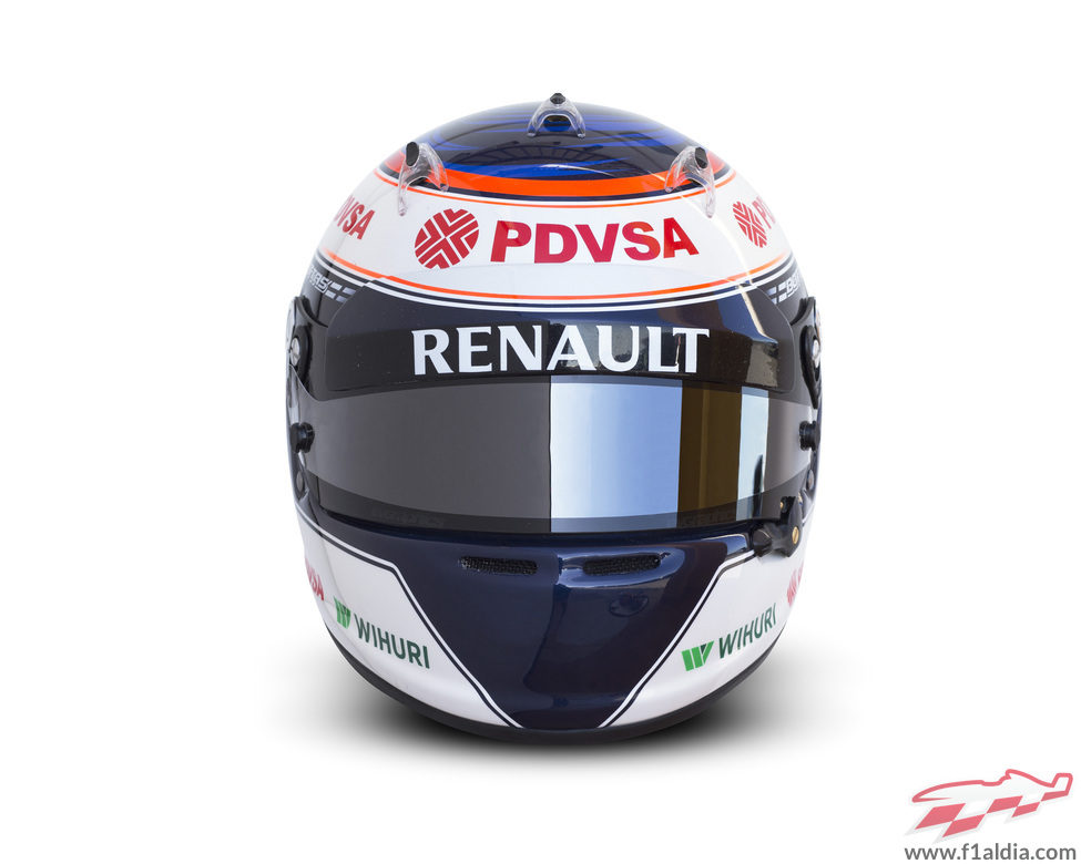 Vista frontal del casco de Valtteri Bottas