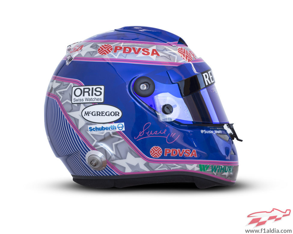 Vista lateral del casco de Susie Wolff